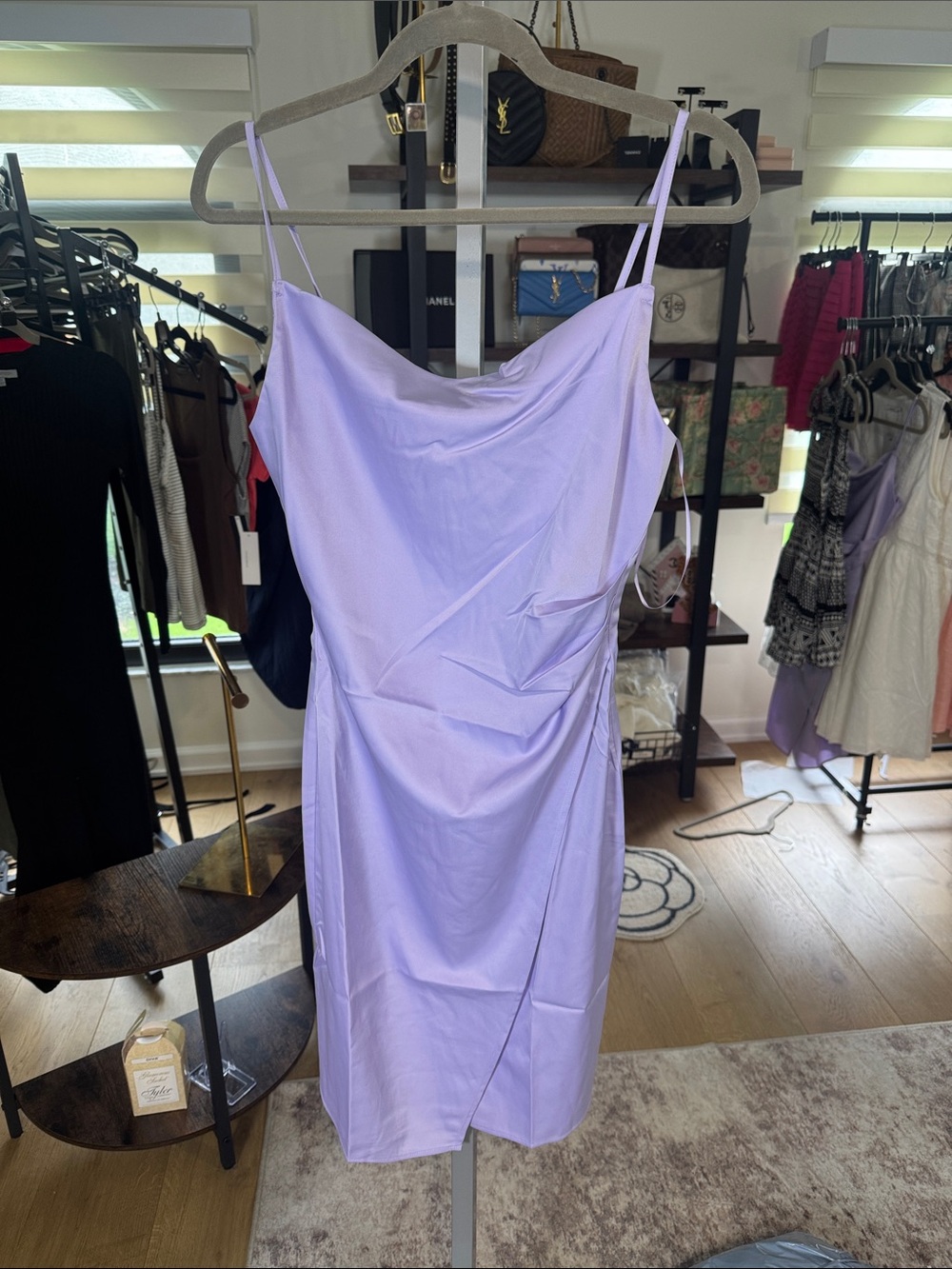 Lavender Slip Midi Dress with Cowl Neck